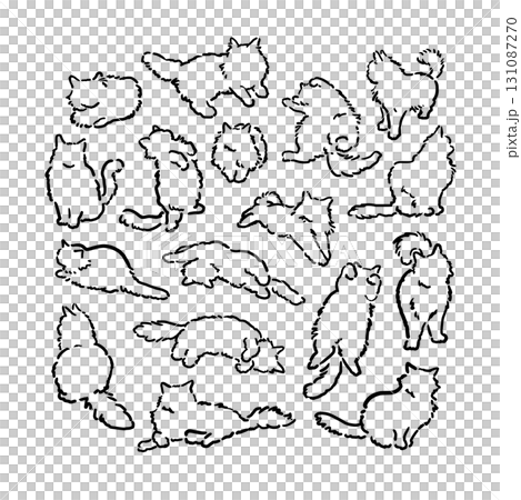 かわいい猫の色々なポーズ　線画シルエット 131087270