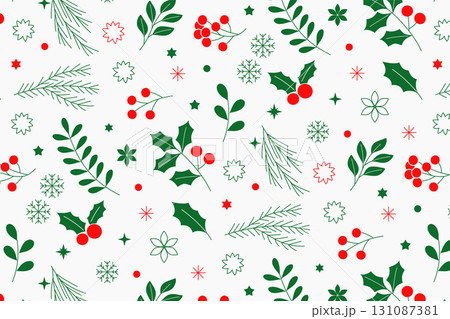 シンプルな線のクリスマスモチーフのパターン背景 シンプルな線のクリスマスモチーフのパターン背景 131087381