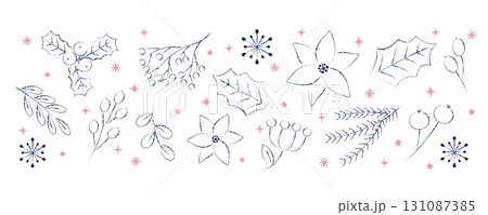 鉛筆手描きのクリスマスモチーフ 131087385