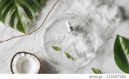 Coconut fruit oil extractfruit slice and liquit glass bottle 131087568