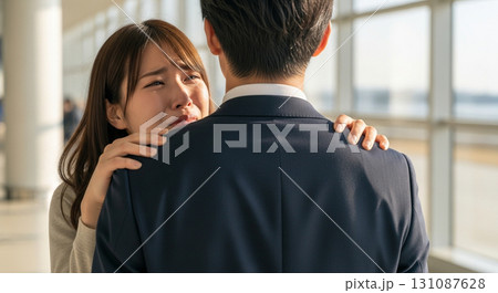 空港で別れを惜しむ恋人 抱きしめるほど遠くなる2人 131087628