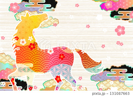 午　年賀状　干支　背景 131087663