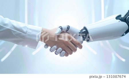 《AI画像》人とロボットの握手のクローズアップ 131087674