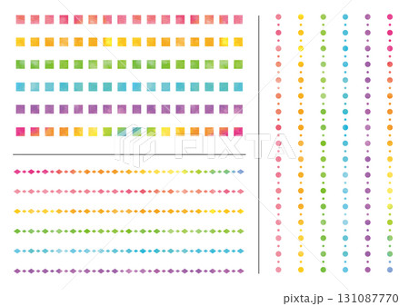 カラフルな水彩テクスチャのライン3種各6色のセット 131087770