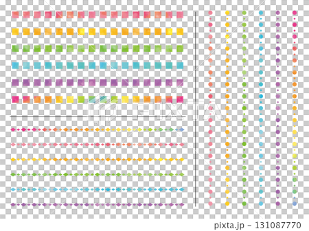 カラフルな水彩テクスチャのライン3種各6色のセット 131087770