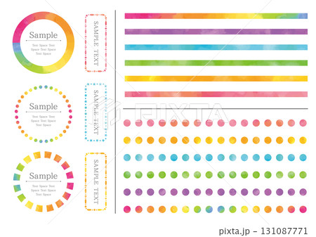 カラフルな水彩テクスチャのフレーム6点とラインセット 131087771
