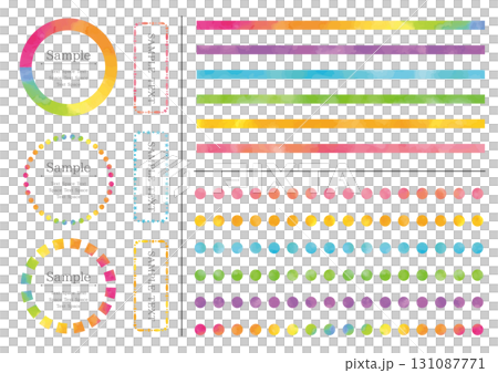 カラフルな水彩テクスチャのフレーム6点とラインセット 131087771