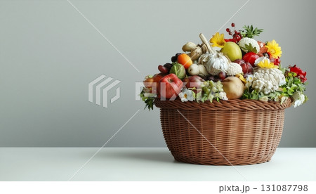 Food waste vegetable and fruit from house or restaurant on rattan basket 131087798