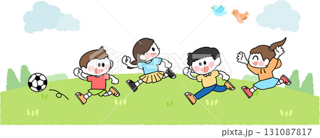 公園でサッカーをする子供たちのイラスト 131087817