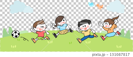 公園でサッカーをする子供たちのイラスト 131087817