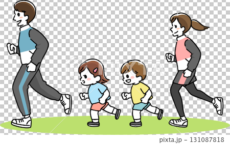 一家人跑步的插圖 一家人跑步的插圖 131087818