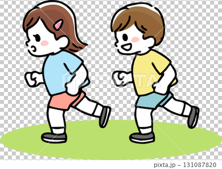 走るぽっちゃり体型の子供たちのイラスト 131087820