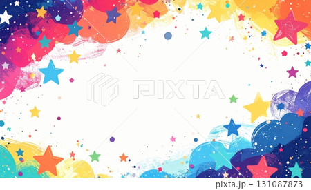 《AI画像》カラフルな星を散りばめたイラストのフレーム素材 《AI画像》カラフルな星を散りばめたイラストのフレーム素材 131087873