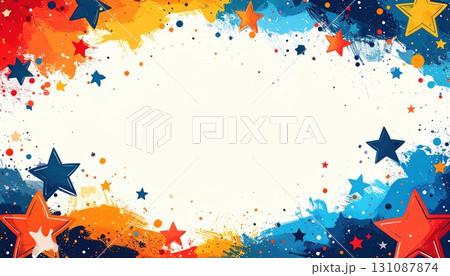 《AI画像》カラフルな星を散りばめたイラストのフレーム素材 《AI画像》カラフルな星を散りばめたイラストのフレーム素材 131087874