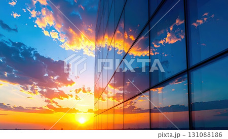 《AI画像》夕陽を反射する高層ビルのガラス窓 《AI画像》夕陽を反射する高層ビルのガラス窓 131088186