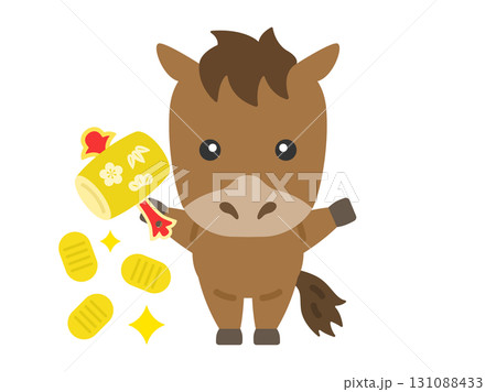 打ち出の小槌を振る、馬のキャラクターのイラスト|午年素材 打ち出の小槌を振る、馬のキャラクターのイラスト|午年素材 131088433