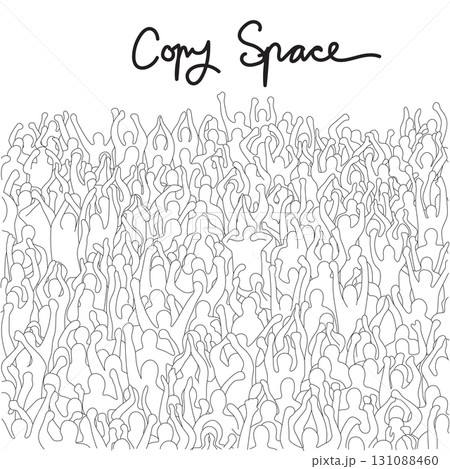 Crowd of cheering fans on stadium illustration vector hand drawn with black lines 131088460