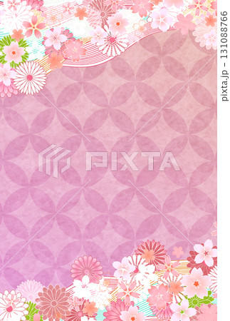 桜　菊　和柄　年賀状　背景	 131088766