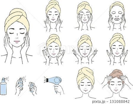 スキンケアをする女性のイラスト スキンケアをする女性のイラスト 131088842