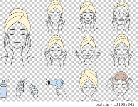 スキンケアをする女性のイラスト スキンケアをする女性のイラスト 131088842