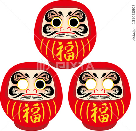 赤い達磨のセット。受験、合格、縁起物、お正月、和風　ベクターイラスト素材 131088908