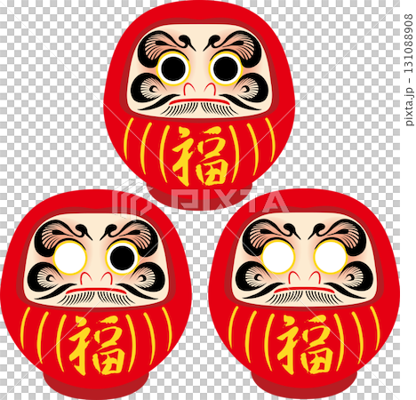 赤い達磨のセット。受験、合格、縁起物、お正月、和風　ベクターイラスト素材 131088908