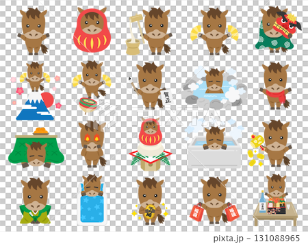 各種場景中的馬角色插圖集 | 馬年素材 131088965