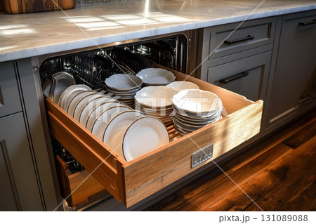 Neatly Organized Dishwasher with Spotless Plates Neatly Organized Dishwasher with Spotless Plates 131089088
