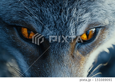 Intense Amber Eyes of a Fox in Close-Up 131089091