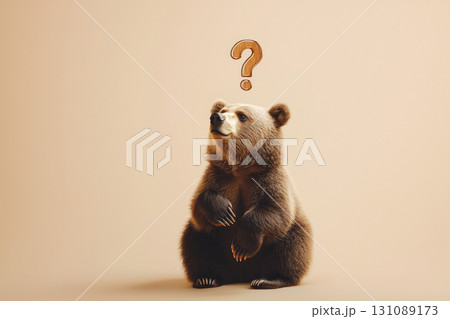 Thoughtful bear pondering question with curious expression Thoughtful bear pondering question with curious expression 131089173