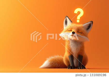 Stylish fox with questioning expression against orange background Stylish fox with questioning expression against orange background 131089196