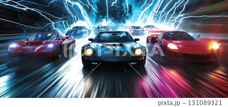 Surreal Car Show with Dynamic Visuals and Vibrant Colors 131089321