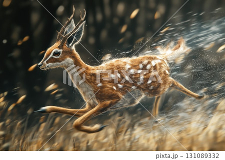 Dynamic Running Deer in Nature Setting 131089332