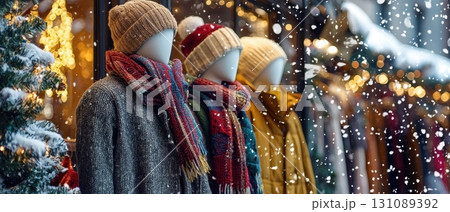 Winter Fashion Sale Display with Mannequins Winter Fashion Sale Display with Mannequins 131089392