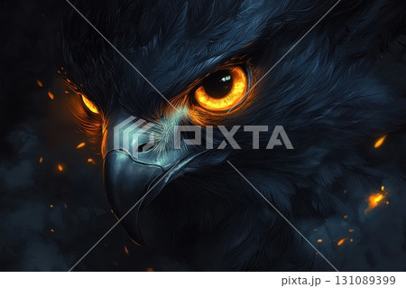 Intense Falcon with Golden Glowing Eyes 131089399