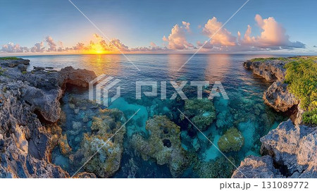 Serene Sunrise Over Coastal Rocks and Crystal Clear Waters 131089772