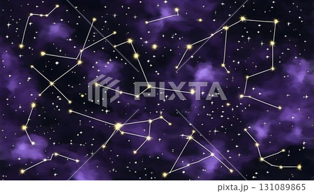 Celestial Map: Golden Constellations Gleaming Against a Deep Vio 131089865
