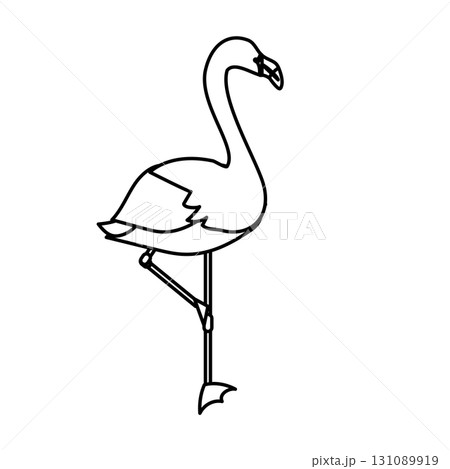 かわいいフラミンゴの線画イラスト 131089919