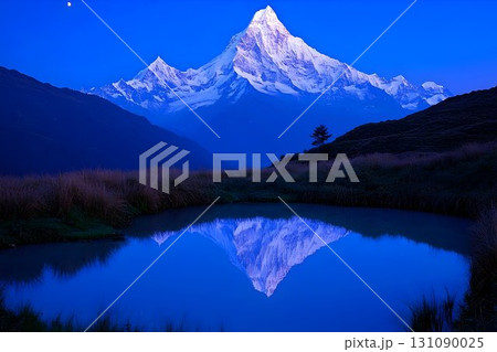 Majestic Mountain Reflection in Calm Lake Under Twilight Sky wit Majestic Mountain Reflection in Calm Lake Under Twilight Sky wit 131090025