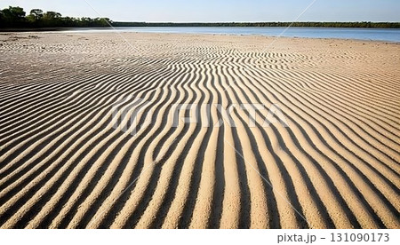 Beach sand texture wave patterns sunlight nature background 131090173