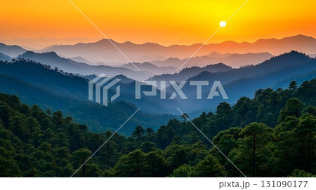 Majestic mountain range sunset landscape panorama 131090177