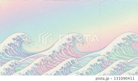 パステル調のカラフル波模様 和風ポップデザイン 131090411