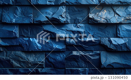 《AI画像》青を基調とした石材の外壁 131090450