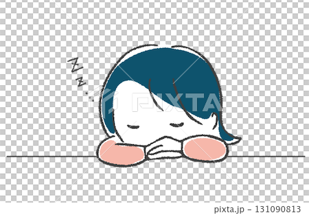 机の上で眠る女性のイラスト 131090813