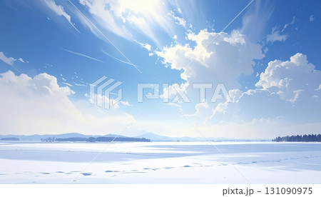 青空と白銀の雪原が広がる冬の絶景 131090975