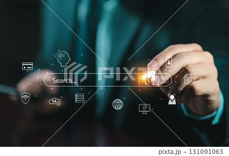 Search with AI Assistant; SEO Search Engine Optimization Concept. AI SEO icons on websites to rank search engines or perform SEO. search on screen. Artificial Intelligence data technology Search with AI Assistant; SEO Search Engine Optimization Concept. AI SEO icons on websites to rank search engines or perform SEO. search on screen. Artificial Intelligence data technology 131091063