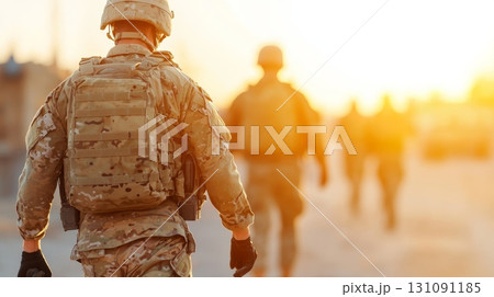 Soldier Approaches Fortified Enemy Position During Daring Storming Mission at Sunset Soldier Approaches Fortified Enemy Position During Daring Storming Mission at Sunset 131091185