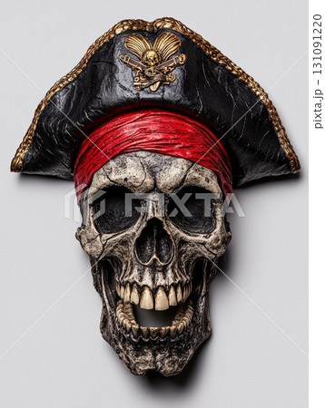 Detailed Skull with Pirate Bandana Design and Classic Maritime Elements Detailed Skull with Pirate Bandana Design and Classic Maritime Elements 131091220
