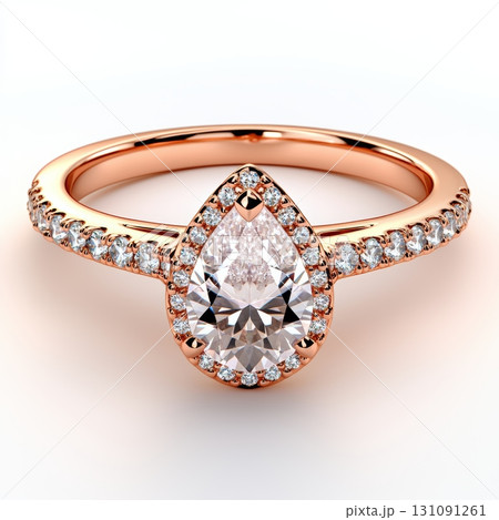 Elegant Teardrop Diamond Ring with Rose Gold Setting and Sparkling Accents 131091261