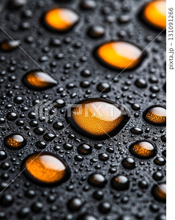 Detailed Close-Up of Water Droplets on a Misty Surface Creating an Artistic Display 131091266